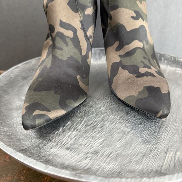 Aldo Camo Stretch Satin Thigh High Boots Size 6 Military Chic Grunge punk sleek - Picture 5 of 16